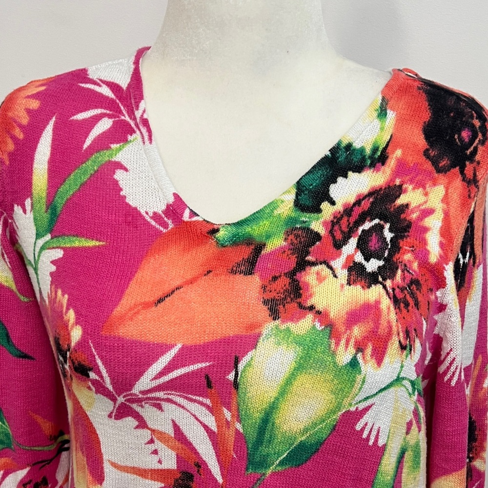 Chicos Pink Tropical Floral Knit Top M - Picture 2 of 8
